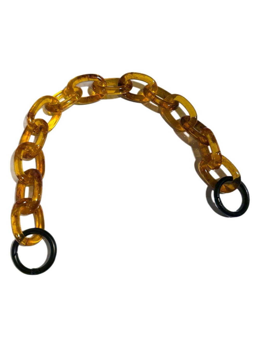 Rotunda Amber Tortoiseshell Resin Chain Bag Handle with Black Rings